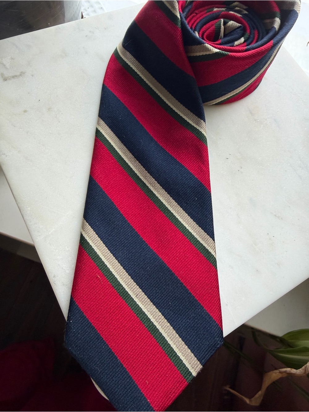 Paco Rabanne Vintage Striped Silk Tie Red Navy OS - Picture 2 of 4